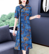 Chinese Cheongsam chiffon dress women flora print - astore.in