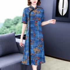 Chinese Cheongsam chiffon dress women flora print - astore.in