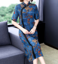 Chinese Cheongsam chiffon dress women flora print - astore.in