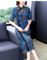 Chinese Cheongsam chiffon dress women flora print - astore.in