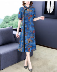 Chinese Cheongsam chiffon dress women flora print - astore.in