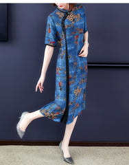 Chinese Cheongsam chiffon dress women flora print - astore.in