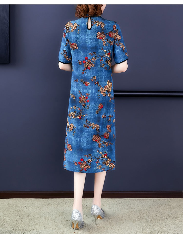 Chinese Cheongsam chiffon dress women flora print - astore.in