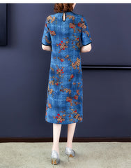 Chinese Cheongsam chiffon dress women flora print - astore.in
