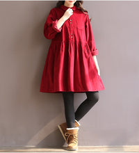 Mori Girl Autumn Winter Women Mini Dress Peter Pan Collar Casual Loose Corduroy Dress Elegant Cute Kawaii Sweet All-Match Dress