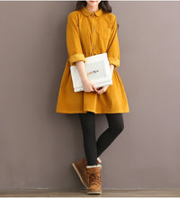 Mori Girl Autumn Winter Women Mini Dress Peter Pan Collar Casual Loose Corduroy Dress Elegant Cute Kawaii Sweet All-Match Dress