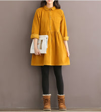 Mori Girl Autumn Winter Women Mini Dress Peter Pan Collar Casual Loose Corduroy Dress Elegant Cute Kawaii Sweet All-Match Dress