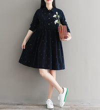 Mori Girl Autumn Winter Women Lolita Dress Blue Green Cartoon Print Casual Vestidos Preppy Cute Kawaii Elegant Corduroy Dresses