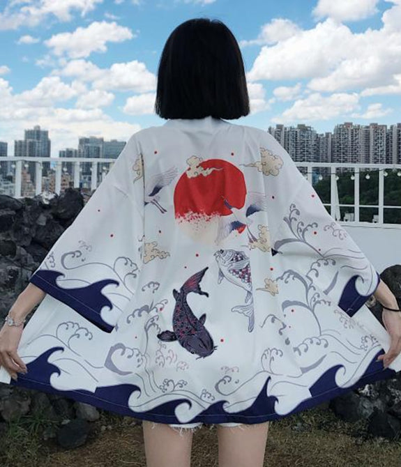 Japanese Kimono Traditional Clothing Crane Carp Anime Kimono Dress Shirts Women Samurai Haori Hombre Yukata Man Cardigan Shirt