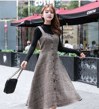 England Style Autumn Winter Women Midi Sundress Suspenders Vintage Plaid Woolen Sleeveless Dress Elegant Chic Warm Vestido Mujer