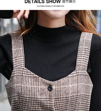 England Style Autumn Winter Women Midi Sundress Suspenders Vintage Plaid Woolen Sleeveless Dress Elegant Chic Warm Vestido Mujer