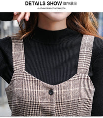 England Style Autumn Winter Women Midi Sundress Suspenders Vintage Plaid Woolen Sleeveless Dress Elegant Chic Warm Vestido Mujer