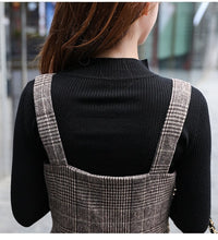 England Style Autumn Winter Women Midi Sundress Suspenders Vintage Plaid Woolen Sleeveless Dress Elegant Chic Warm Vestido Mujer