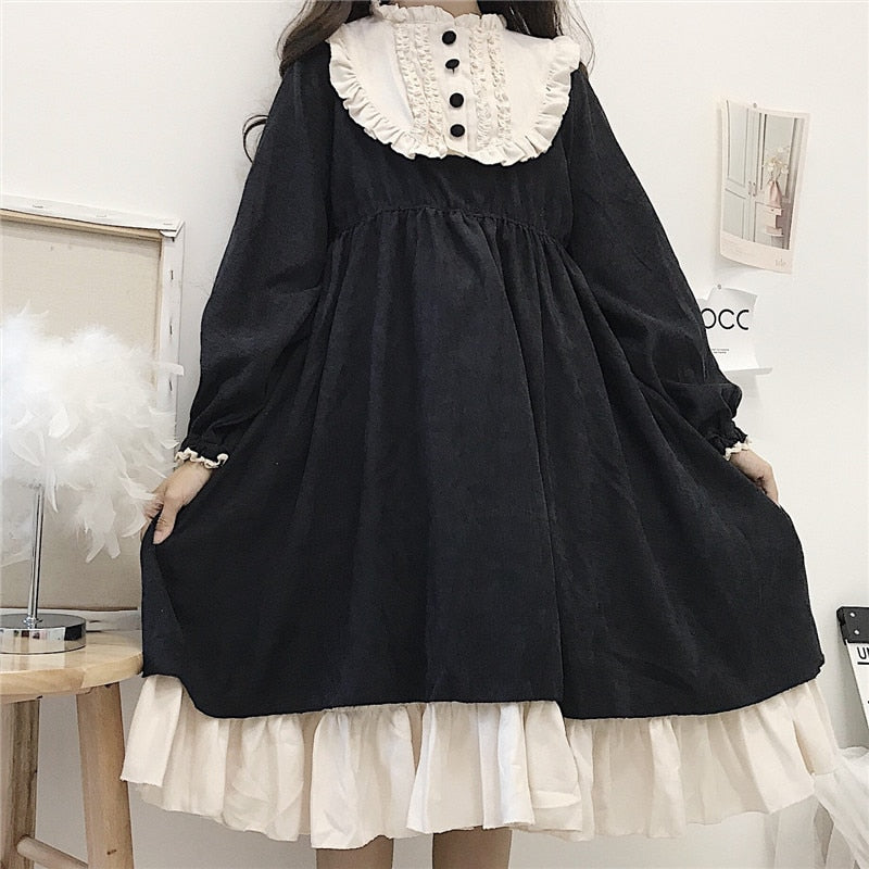 Japanese Style 2020 Autumn Women'S Dresses O-Neck High Waist