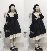 Japanese Style 2020 Autumn Women'S Dresses O-Neck High Waist Slimming Contrast-Color Ruffled Sweet Lolita Dress Kawaii Clothing