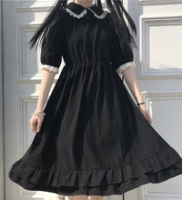 Japanese College Style Summer Dress Sweet Peter Pan Collar Kawaii Lace Ruffles Dress Short Sleeve Mori Girl Black Woman Dress