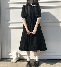 Japanese College Style Summer Dress Sweet Peter Pan Collar Kawaii Lace Ruffles Dress Short Sleeve Mori Girl Black Woman Dress