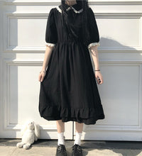 Japanese College Style Summer Dress Sweet Peter Pan Collar Kawaii Lace Ruffles Dress Short Sleeve Mori Girl Black Woman Dress