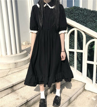 Japanese College Style Summer Dress Sweet Peter Pan Collar Kawaii Lace Ruffles Dress Short Sleeve Mori Girl Black Woman Dress