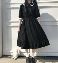 Japanese College Style Summer Dress Sweet Peter Pan Collar Kawaii Lace Ruffles Dress Short Sleeve Mori Girl Black Woman Dress