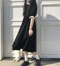 Japanese College Style Summer Dress Sweet Peter Pan Collar Kawaii Lace Ruffles Dress Short Sleeve Mori Girl Black Woman Dress