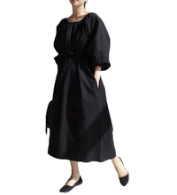 Black Loose Casual Dress Japanese-Style Simple Long-Sleeved Hedging Temperament College Female V-Neck Maxi 2021 New