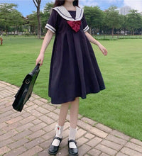 Short Sleeve Dress Women Bow Patchwork Sailor Collar Pleated JK Japanese Style Sweet Kawaii Pleated A-Line Students Harajuku New