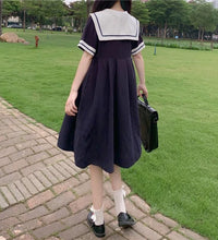 Short Sleeve Dress Women Bow Patchwork Sailor Collar Pleated JK Japanese Style Sweet Kawaii Pleated A-Line Students Harajuku New