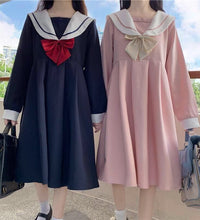 Short Sleeve Dress Women Bow Patchwork Sailor Collar Pleated JK Japanese Style Sweet Kawaii Pleated A-Line Students Harajuku New