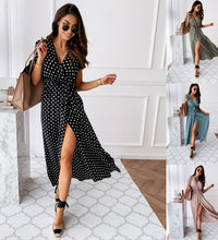 Women Dresses Summer 2021 Fashion Polka Dot Split Boho Dress V-Neck Women Casual Beach Vacation Long Dresses Vestido De Mujer