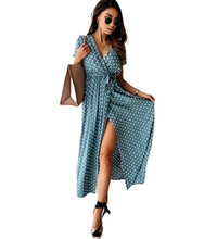 Women Dresses Summer 2021 Fashion Polka Dot Split Boho Dress V-Neck Women Casual Beach Vacation Long Dresses Vestido De Mujer