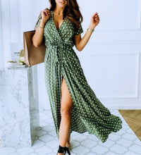 Women Dresses Summer 2021 Fashion Polka Dot Split Boho Dress V-Neck Women Casual Beach Vacation Long Dresses Vestido De Mujer