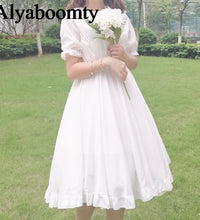 Japanese Summer Lolita Style White Dress Peter Pan Collar High Waist Princess Fairy Dress Elegant Cute Kawaii Girl Ruffles Dress