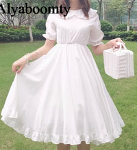 Japanese Summer Lolita Style White Dress Peter Pan Collar High Waist Princess Fairy Dress Elegant Cute Kawaii Girl Ruffles Dress