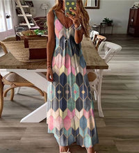 Women Casual Printed Long Dresses Summer Sleeveless V-Neck Camisole A-Line Camisole Maxi Dress Ladies Party Dress Plus Size 5XL