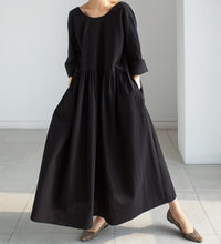 Black Loose Casual Dress Japanese-Style Simple Long-Sleeved Hedging Temperament College Female V-Neck Maxi 2021 New