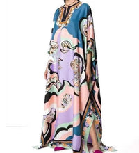 Women Spring Floral Printed Loose Maxi Dress Oversize Elegant 3/4 Sleeve Beach Dresses Summer V-neck Long Split Dresses Mujer