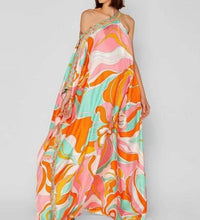 Women Spring Floral Printed Loose Maxi Dress Oversize Elegant 3/4 Sleeve Beach Dresses Summer V-neck Long Split Dresses Mujer