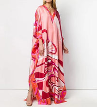 Women Spring Floral Printed Loose Maxi Dress Oversize Elegant 3/4 Sleeve Beach Dresses Summer V-neck Long Split Dresses Mujer