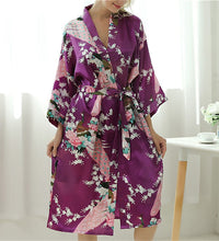 Lady Sexy Costumes Japanese Kimono Yukata Dress With Belt Satin Silk Cardigan Pajamas Sleepwear Woman Smooth Bathing Robe Gown