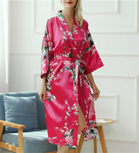 Lady Sexy Costumes Japanese Kimono Yukata Dress With Belt Satin Silk Cardigan Pajamas Sleepwear Woman Smooth Bathing Robe Gown