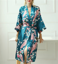 Lady Sexy Costumes Japanese Kimono Yukata Dress With Belt Satin Silk Cardigan Pajamas Sleepwear Woman Smooth Bathing Robe Gown