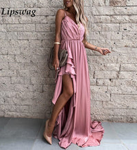 Women Elegant Multi-layer Ruffles Irregular Party Dresses Casual Sleeveless Sling Beach Long Dress Sexy V Neck Draped Maxi Dress