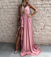 Women Elegant Multi-layer Ruffles Irregular Party Dresses Casual Sleeveless Sling Beach Long Dress Sexy V Neck Draped Maxi Dress