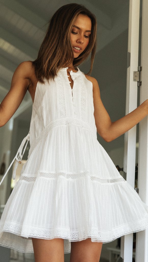 Women's Summer Sold Mini Dress Vintage Lace Dresses Beach Short Knited Jacquard Splicing Buckle Dress Ladies Casual Sundress