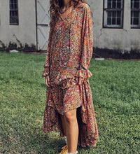 Women Floral Print Spring Casual Dress V-neck Long Sleeve Long Dress 2021 Fashion Female Elegant Boho Summer Dresses Vestido 3XL