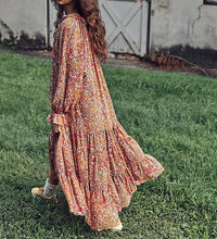 Women Floral Print Spring Casual Dress V-neck Long Sleeve Long Dress 2021 Fashion Female Elegant Boho Summer Dresses Vestido 3XL