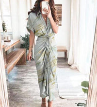 Spring Summer Lapel Button Women Long Dress Elegant Solid Lace-up Slit Dress Office Ladies New Casual Short Sleeve Party Dresses