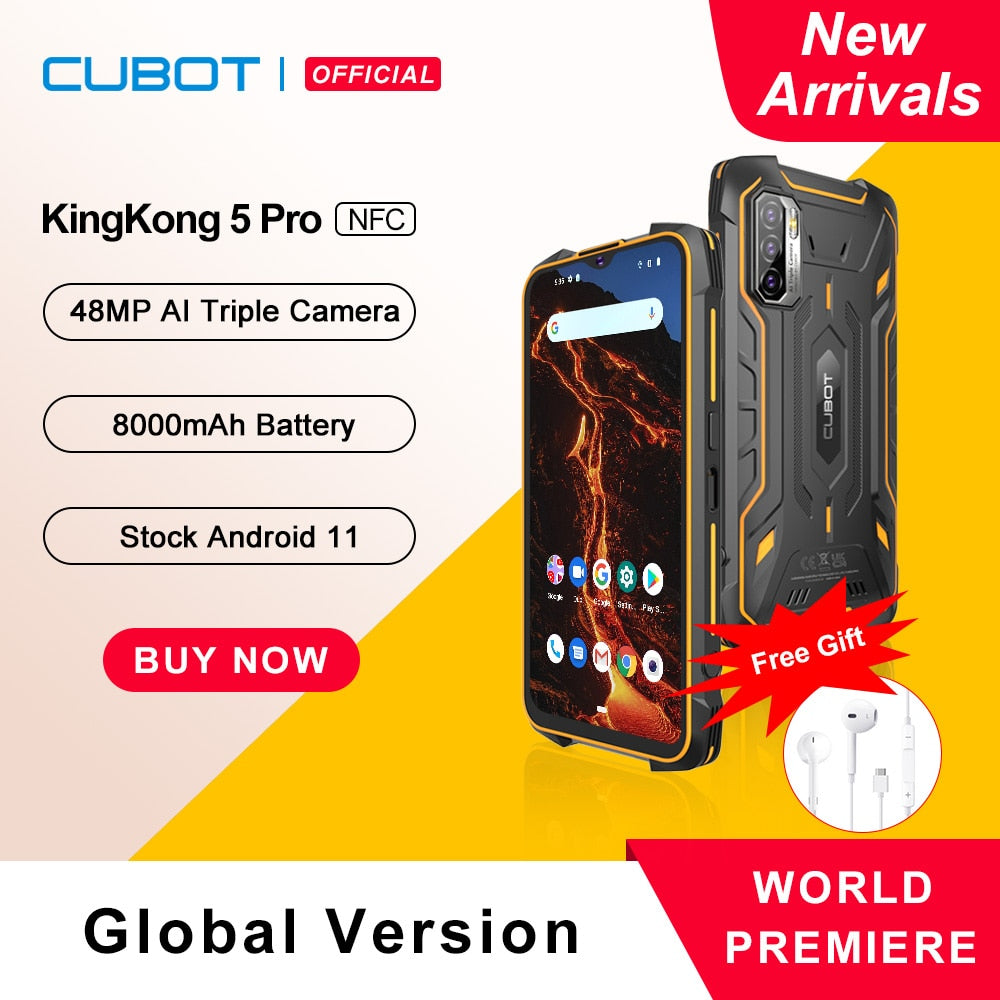 Cubot KingKong 5 Pro IP68/IP69K Waterproof Smartphone Rugged Phone 8000mAh 48MP Triple Camera Android 11 NFC 64GB Global 4G LTE