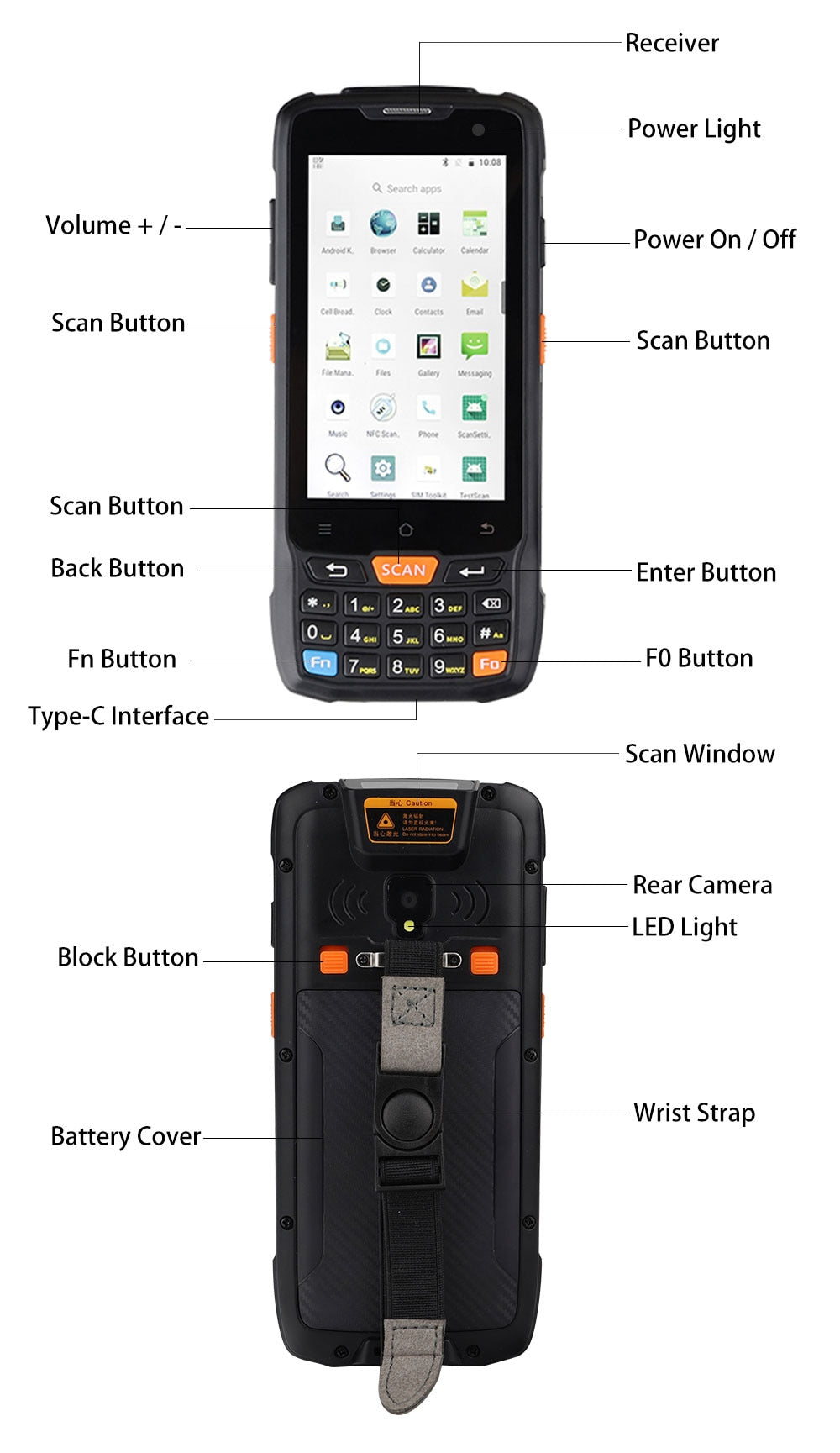 Caribe Military Grade PL-40L Rugged handheld PDA 1D Barcode Scanner Android IP65  waterproof Mobile Phone